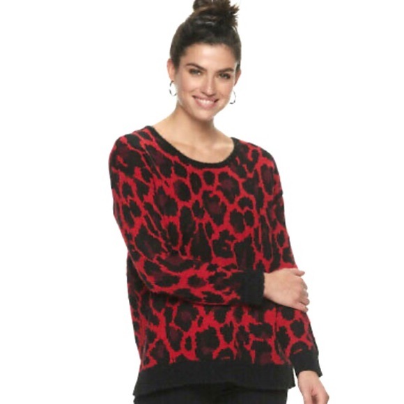 APT. 9 Red & Black Animal Print Sweater - Picture 1 of 7
